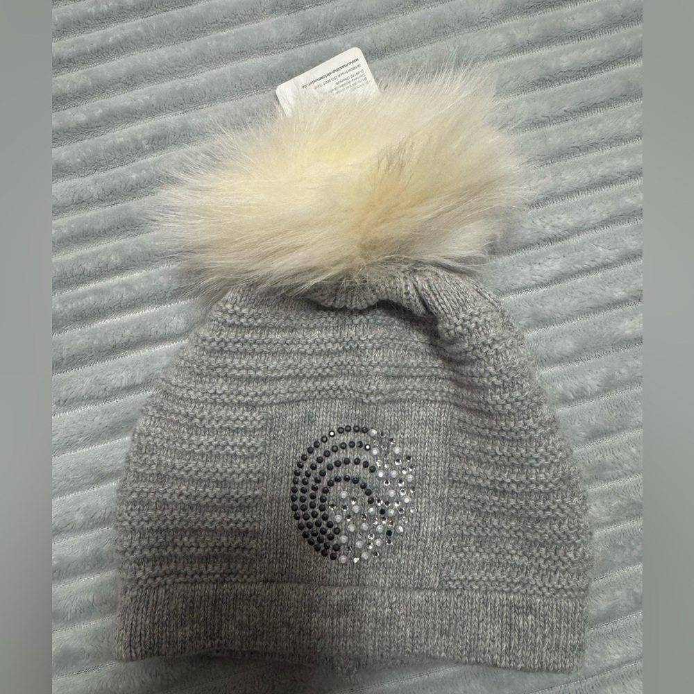 Maximo Gray Knit Kids Beanie with Faux Fur Pom-size 47